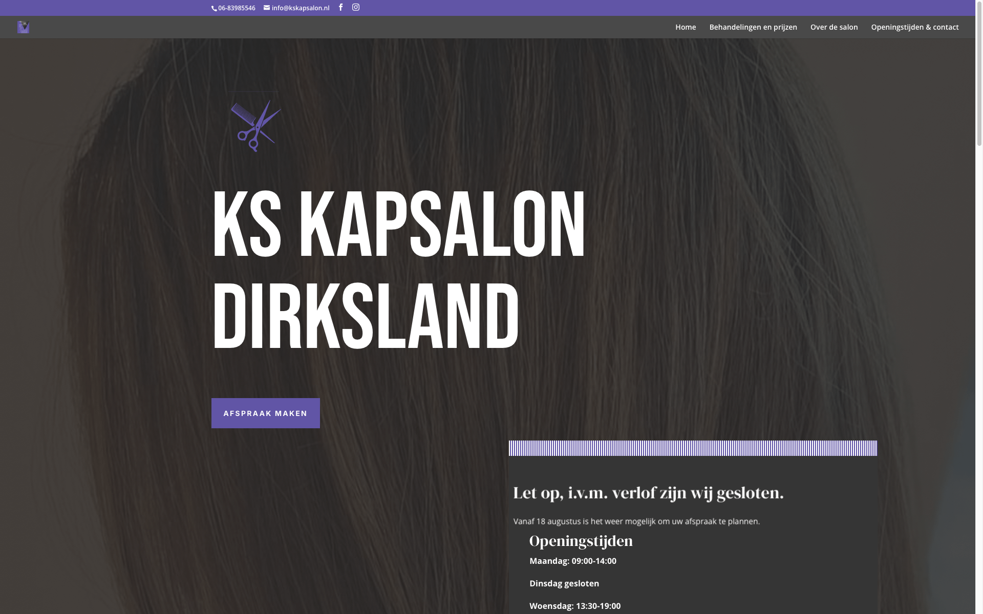 Voorbeeld conversiegerichte website startende zzp-kapster ks kapsalon Dirksland